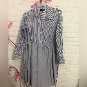 Lane Bryant Blue and White Striped Button-Up Shirt